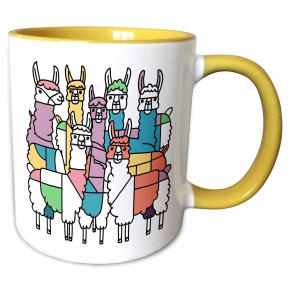 3drose, Funny Cute Cool Artistic Llamas Pattern Animal Abstract, 11oz Two-tone Yellow Mug