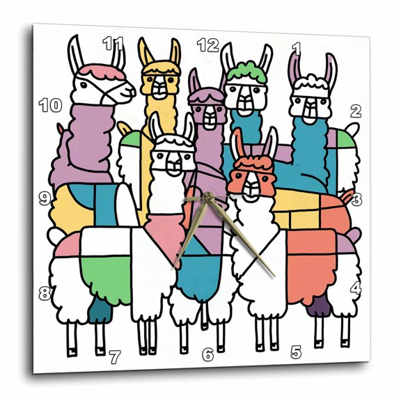 3drose, Funny Cute Cool Artistic Llamas Pattern Animal Abstract, 13x13 Wall Clock