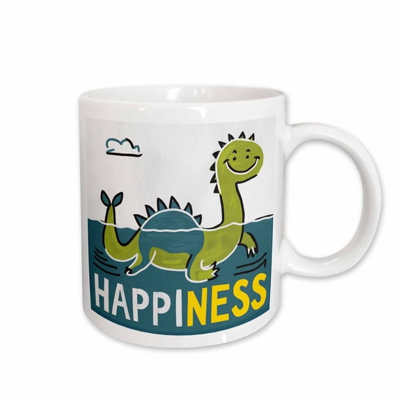 3drose, Funny Cute Cool Artistic Loch Ness Monster Happiness Pun Abstract, 11oz Mug