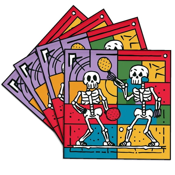 3drose, Funny Cute Cool Artistic Skeletons Playing Pickleball Sportsabstract, Set of 4 Ceramic Tile Coasters