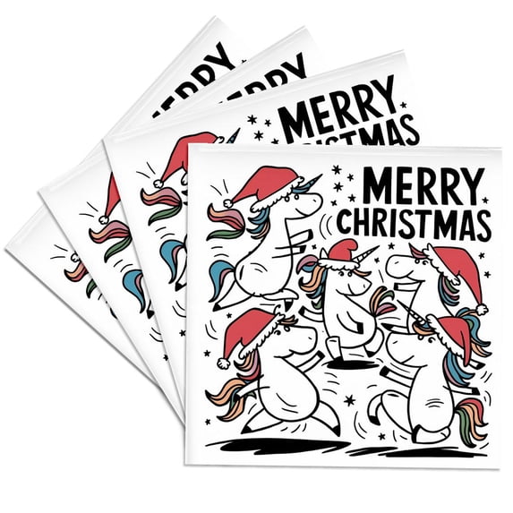 3drose, Funny Cute Cool Artistic Unicorns Dancing Merry Christmas Abstract, Set of 4 Ceramic Tile Coasters