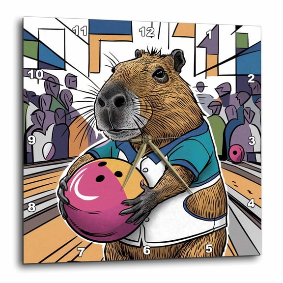 3drose, Funny Cute Cool Colorful Abstract Capybara Bowling Sports, 15x15 Wall Clock