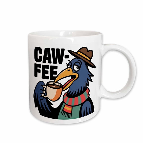 3drose, Funny Cute Cool Colorful Abstract Crow Drinking Caw-fee Pun Coffee, 15oz Mug