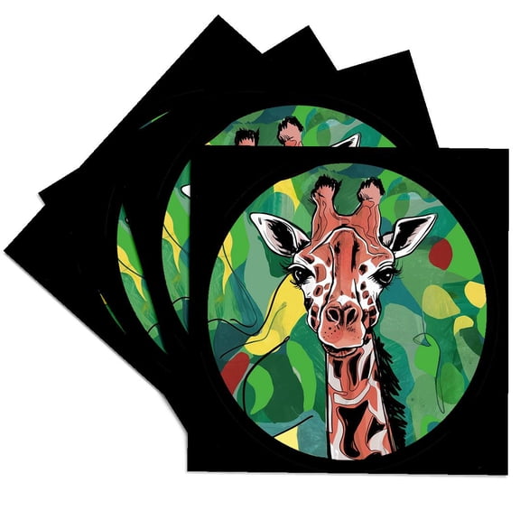 3drose, Funny Cute Cool Colorful Giraffe Face Abstract Art, Set of 4 Ceramic Tile Coasters