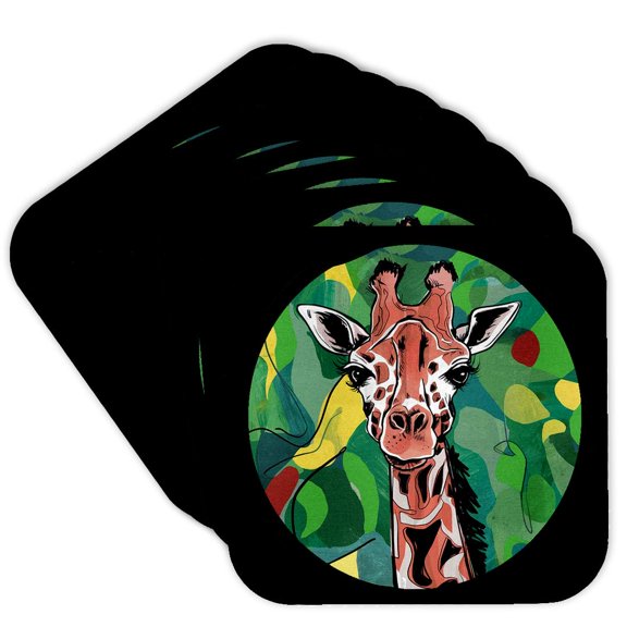 3drose, Funny Cute Cool Colorful Giraffe Face Abstract Art, Set of 8 Coasters - Soft