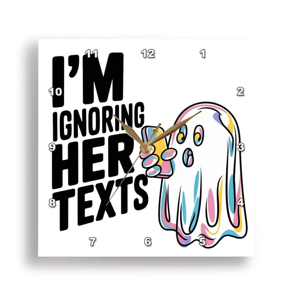 3dRose, Funny Cute Cool Ghost Ghosting Girlfriend Ignoring Texts for Halloween, 15x15 Wall Clock