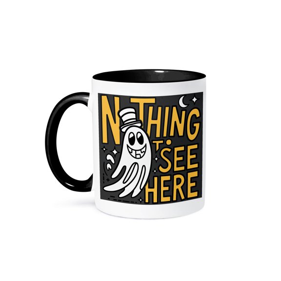 3dRose, Funny Cute Cool Ghost Nothing to See Here Satire for Horror Halloween, 11oz Two-Tone Black Mug