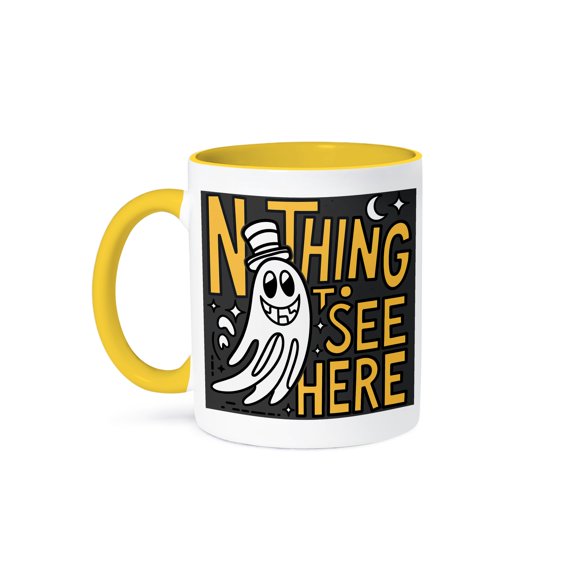 3dRose, Funny Cute Cool Ghost Nothing to See Here Satire for Horror Halloween, 11oz Two-Tone Yellow Mug