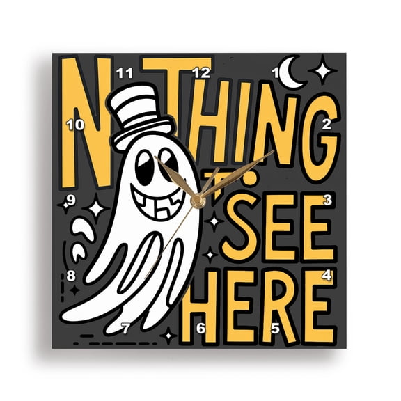 3dRose, Funny Cute Cool Ghost Nothing to See Here Satire for Horror Halloween, 13x13 Wall Clock