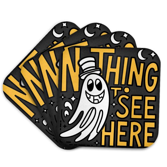 3dRose, Funny Cute Cool Ghost Nothing to See Here Satire for Horror Halloween, Set of 4 Coasters - Soft