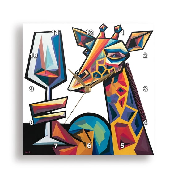 3dRose, Funny Cute Cool Giraffe Drinking Red Wine Drinker Cubism Abstract , 15x15 Wall Clock