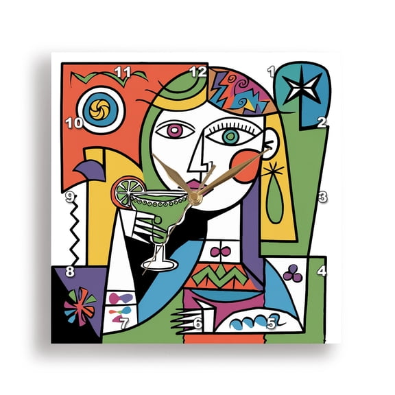 3dRose, Funny Cute Cool Girl Drinking Margarita Drinkers Cubism Abstract, 15x15 Wall Clock