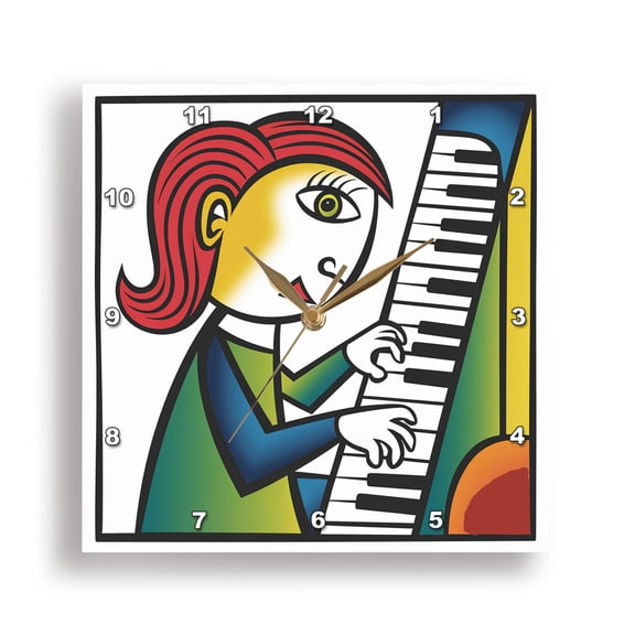 3dRose, Funny Cute Cool Girl Playing Piano Music Musical Cubism Abstract, 15x15 Wall Clock