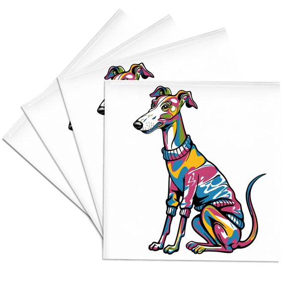 3drose, Funny Cute Cool Greyhound Puppy Dog Wearing Colorful Sweater Graffiti, Set of 4 Ceramic Tile Coasters