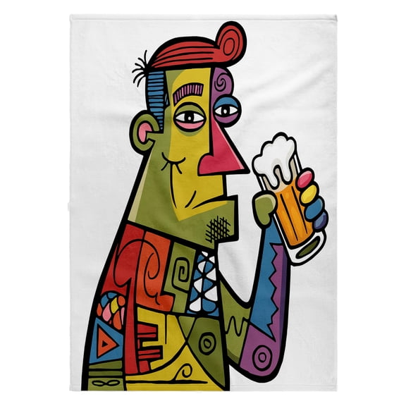 3dRose, Funny Cute Cool Guy Drinking Beer Drinker Cubism Abstract, 22x30 Bath Hand Pool Towel