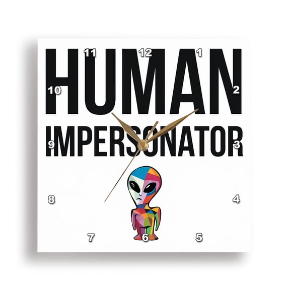 3dRose, Funny Cute Cool Human Impersonator with Space Alien Abstract Halloween, 15x15 Wall Clock