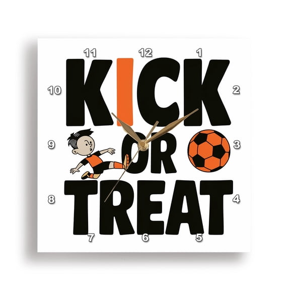 3dRose, Funny Cute Cool Kick or Treat Soccer Player Halloween Satire Pun, 10x10 Wall Clock