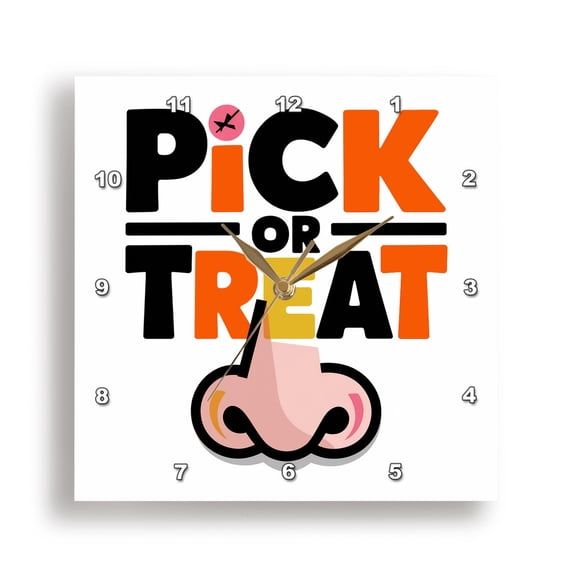 3dRose, Funny Cute Cool Pick or Treat Picking Nose Halloween Satire Pun, 15x15 Wall Clock
