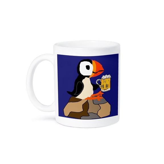 3dRose, Funny Cute Cool Puffin Bird Drinking Beer Primitive Art, 11oz Mug