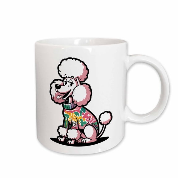 3drose, Funny Cute Cool White Poodle Dog Wearing Colorful Sweater Graffiti, 11oz Mug