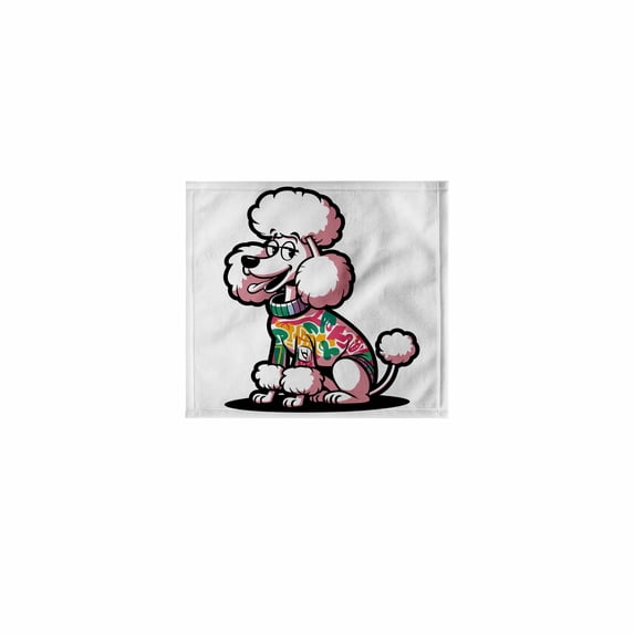 3dRose, Funny Cute Cool White Poodle Dog Wearing Colorful Sweater Graffiti, 11x12 Wash Cloth for Face and Body