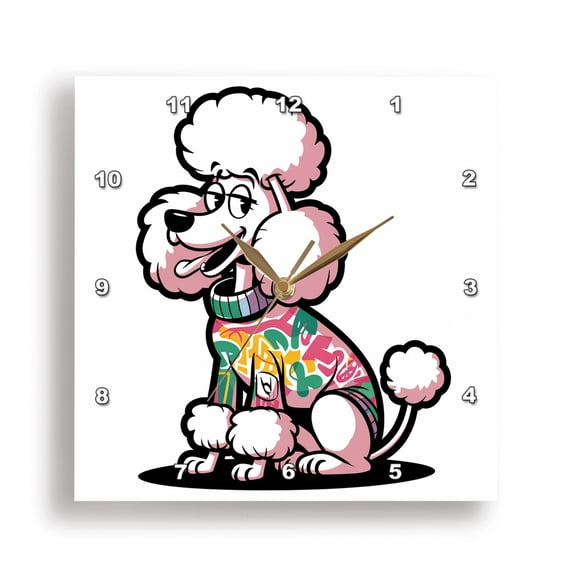 3dRose, Funny Cute Cool White Poodle Dog Wearing Colorful Sweater Graffiti, 15x15 Wall Clock