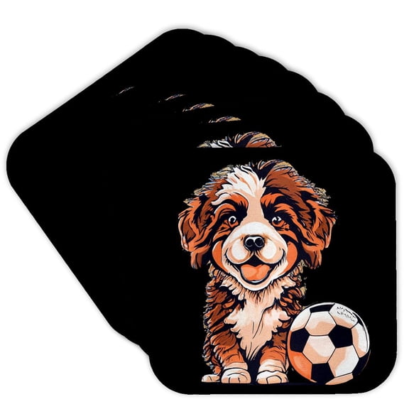3drose, Funny Cute Dachshund Dog Happy Birthday with Balloon, Set of 8 Coasters - Soft