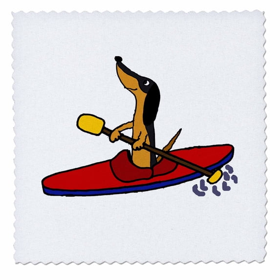 3dRose, Funny Cute Dachshund Dog Kayaking in Red Kayak, 14x14 inch quilt square