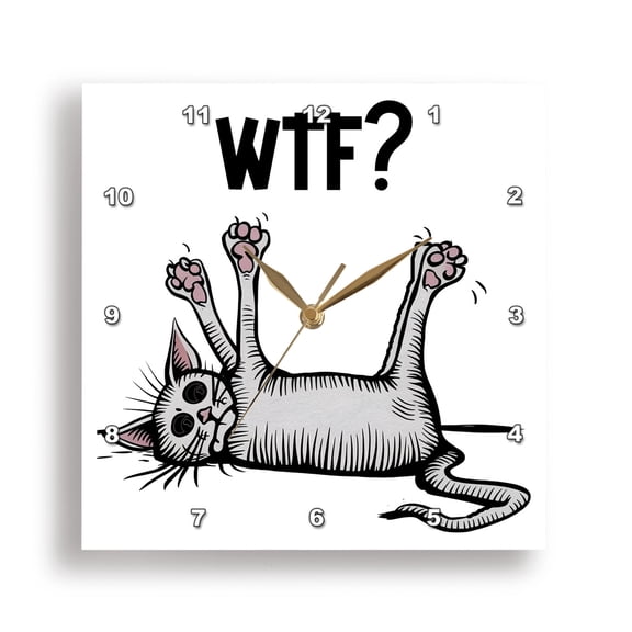 3dRose, Funny Cute Dead Cat Says What the Heck WTF Satire, 15x15 Wall Clock