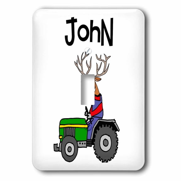 3dRose, Funny Cute Deer named John driving Green Farm Tractor Pun, single toggle switch