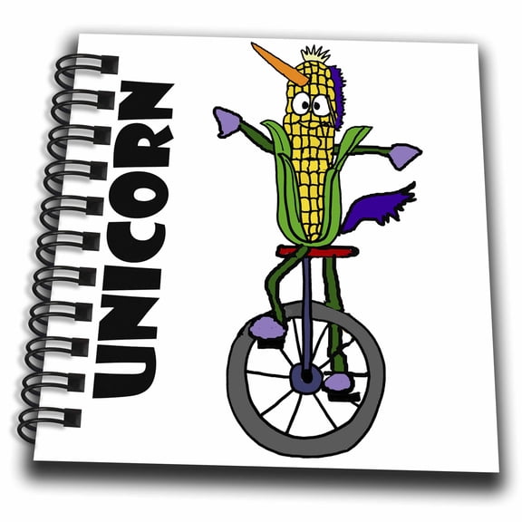 3dRose, Funny Cute Ear of Corn on Unicycle UNICORN Pun Cartoon , Mini Notepad 4 x 4 inch