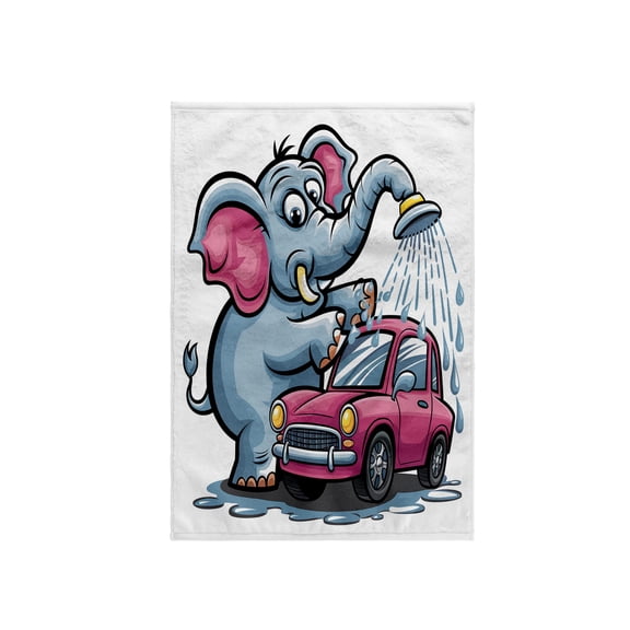 3dRose, Funny Cute Elephant Washing Car with Water from his Trunk Satire, 15x22 Hand Towel