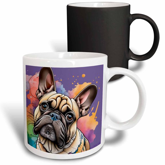 3drose, Funny Cute French Bulldog Dog Colorful Abstract Art, 11oz Magic Transforming Mug