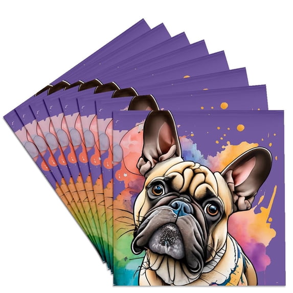 3drose, Funny Cute French Bulldog Dog Colorful Abstract Art, Set of 8 Ceramic Tile Coasters