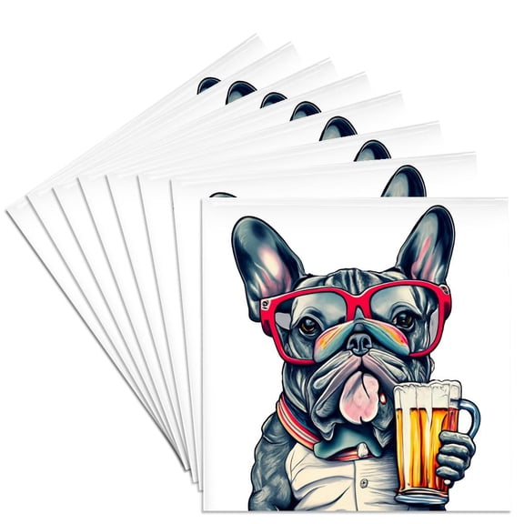 3dRose, Funny Cute French Bulldog Dog Drinking Beer, Set of 8 Ceramic Tile Coasters