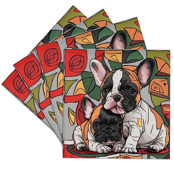 3drose, Funny Cute French Bulldog Puppy Dogs Playing Abstract Art Pets, Set of 4 Ceramic Tile Coasters