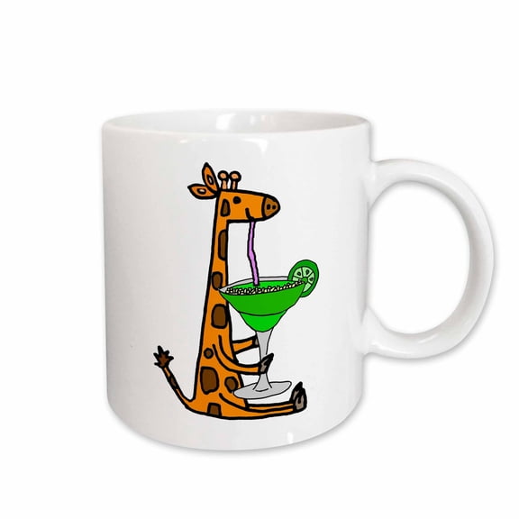 3drose, Funny Cute Giraffe Drinking Margarita Cartoon, 11oz Mug