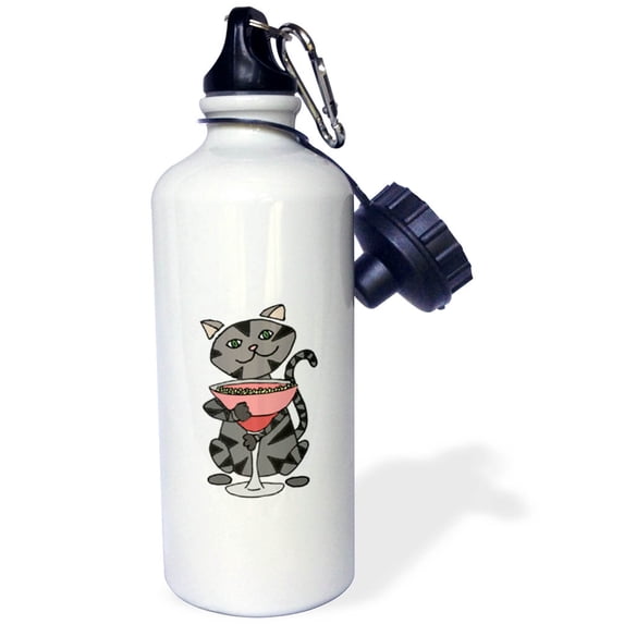 3dRose, Funny Cute Grey Tabby Kitty Cat Drinking Margarita, Flip Straw 21oz Water Bottle