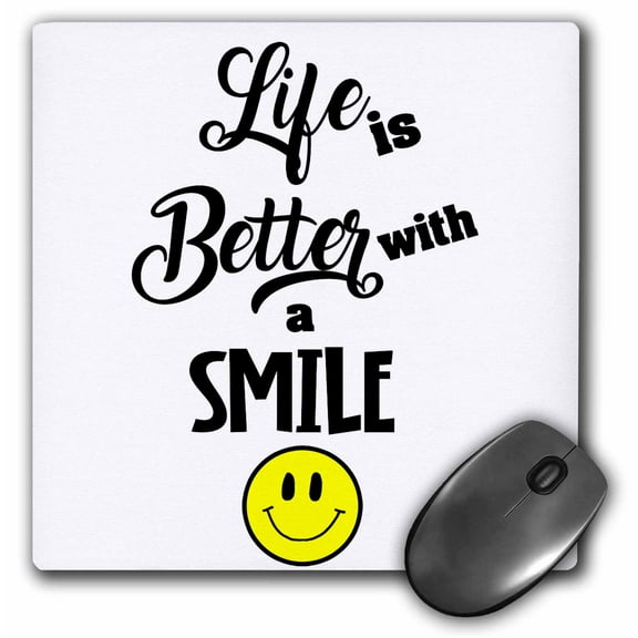 3dRose, Funny Cute Life is Better with a Smile Happy smiling Face, MousePad