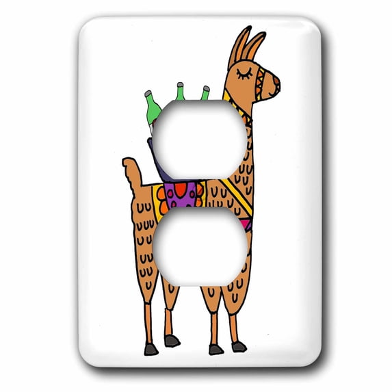 3dRose, Funny Cute Llama Carrying Basket of Beer Cartoon, 2 plug outlet cover