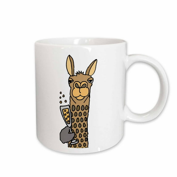 3drose, Funny Cute Llama Drinking Champagne Cartoon, 15oz Mug