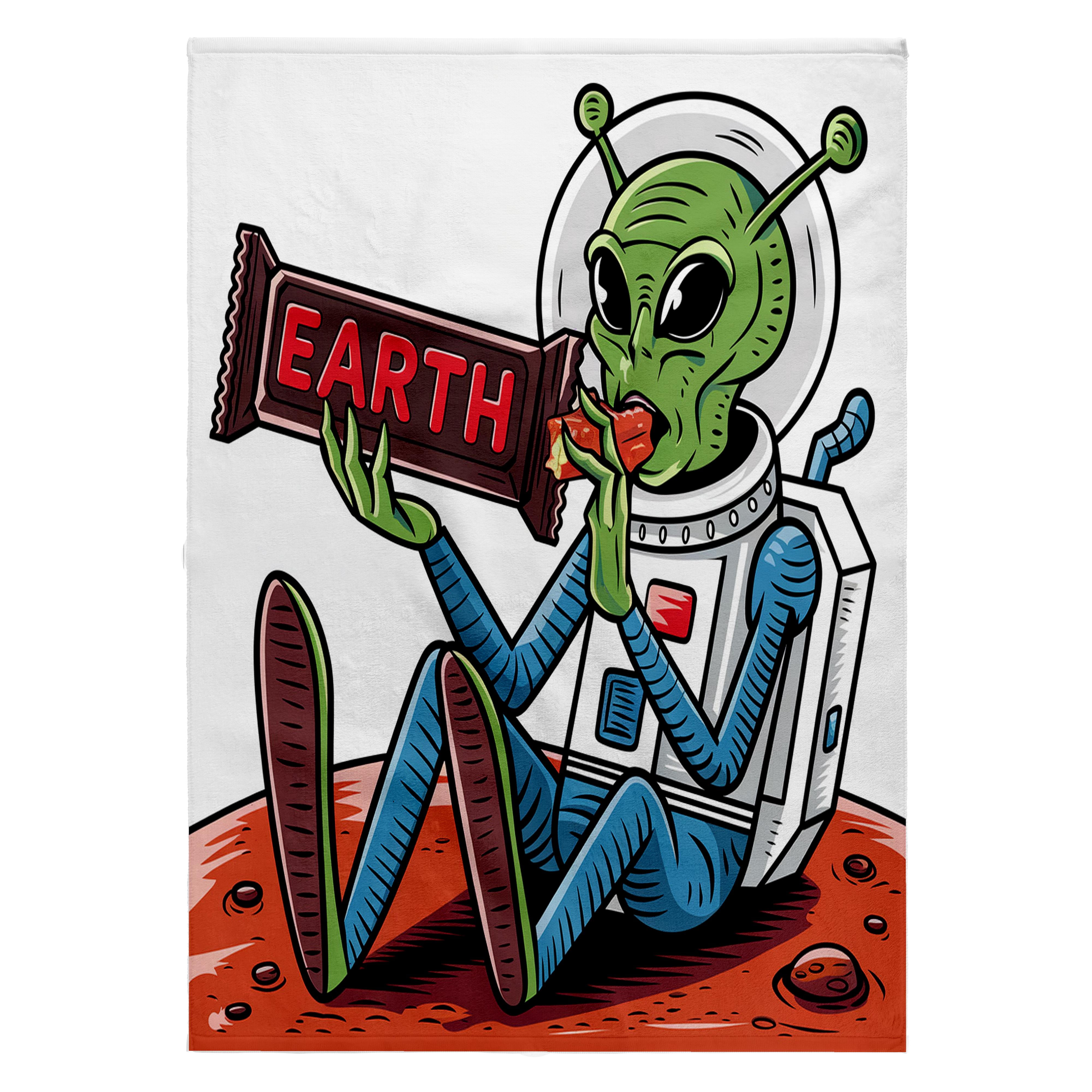 3dRose, Funny Cute Martian Space Alien on Mars eating Earth Candy Bar Satire, 22x30 Bath Hand Pool Towel