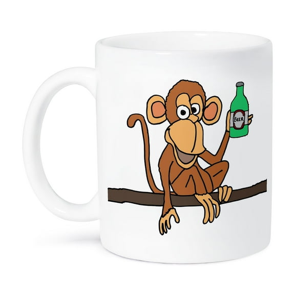 3dRose, Funny Cute Monkey Drinking Beer Cartoon, 11oz Mug