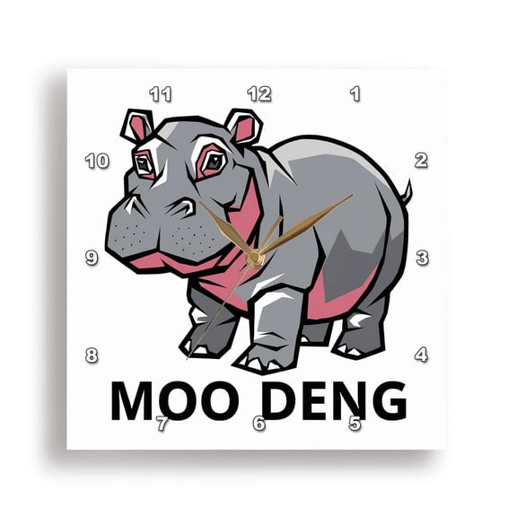 3dRose, Funny Cute Moo Deng Baby Pygmy Hippo Online Meme Design, 15x15 Wall Clock