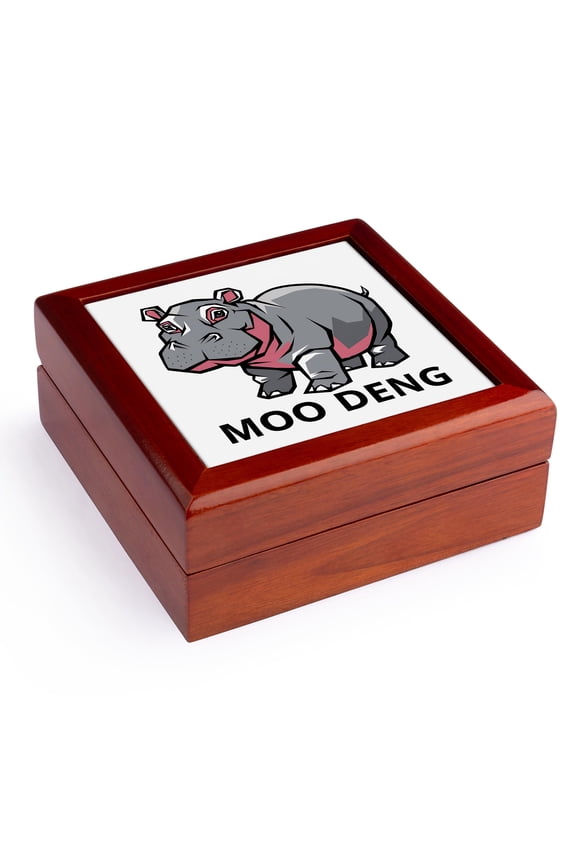 , Funny Cute Moo Deng Baby Pygmy Hippo Online Meme Design, Jewelry Box 5.5x5.5 inch with 4 inch tile