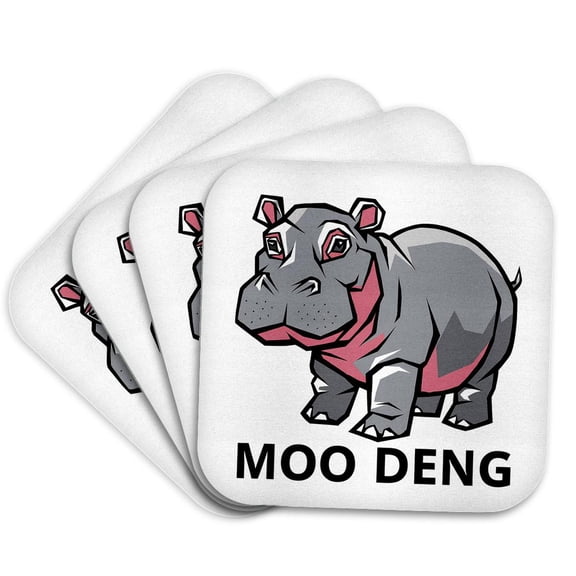 3drose, Funny Cute Moo Deng Baby Pygmy Hippo Online Meme Design, Set of 4 Coasters - Soft