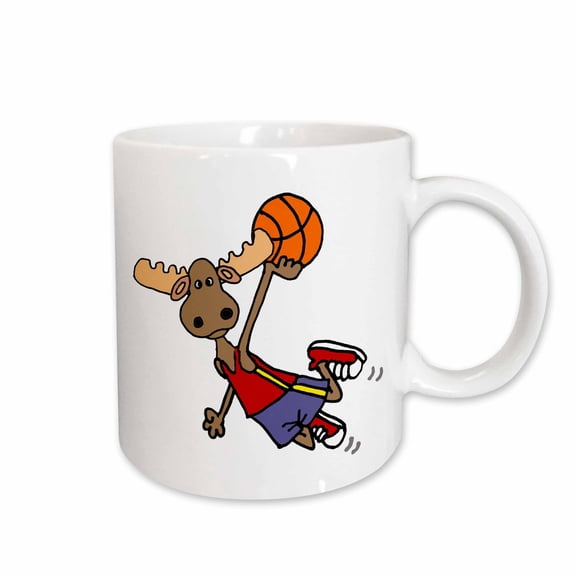 3drose, Funny Cute Moose Playing Basketball Slam Dunk Sports Cartoon, 15oz Mug