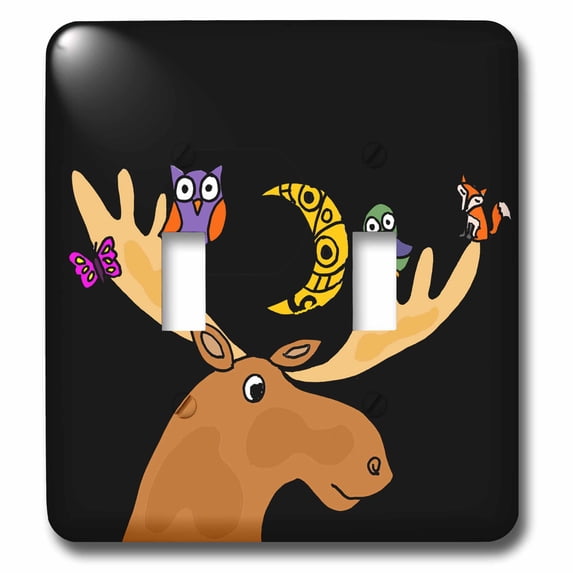 3dRose, Funny Cute Moose with owls and Fox on Antlers, double toggle switch