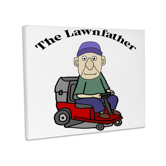 3dRose, Funny Cute Old Man on Riding Lawn Mower the Lawnfather Mowing Pun, Museum Grade Canvas Wrap 14x11