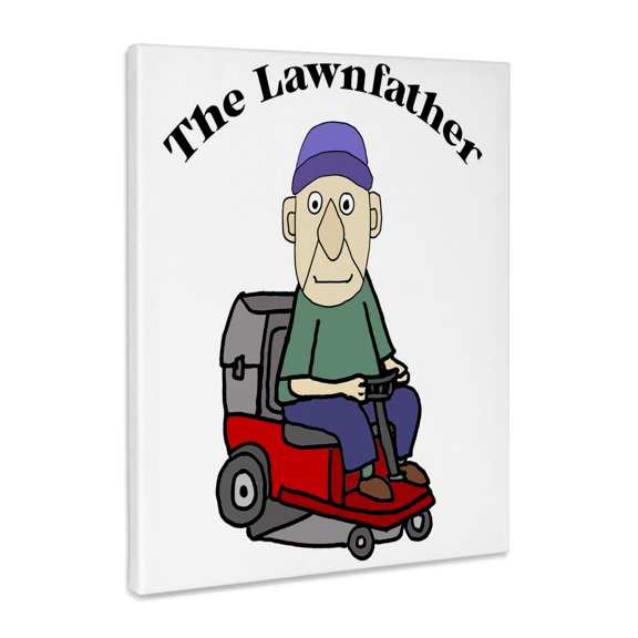 3dRose, Funny Cute Old Man on Riding Lawn Mower the Lawnfather Mowing Pun, Museum Grade Canvas Wrap 8x10